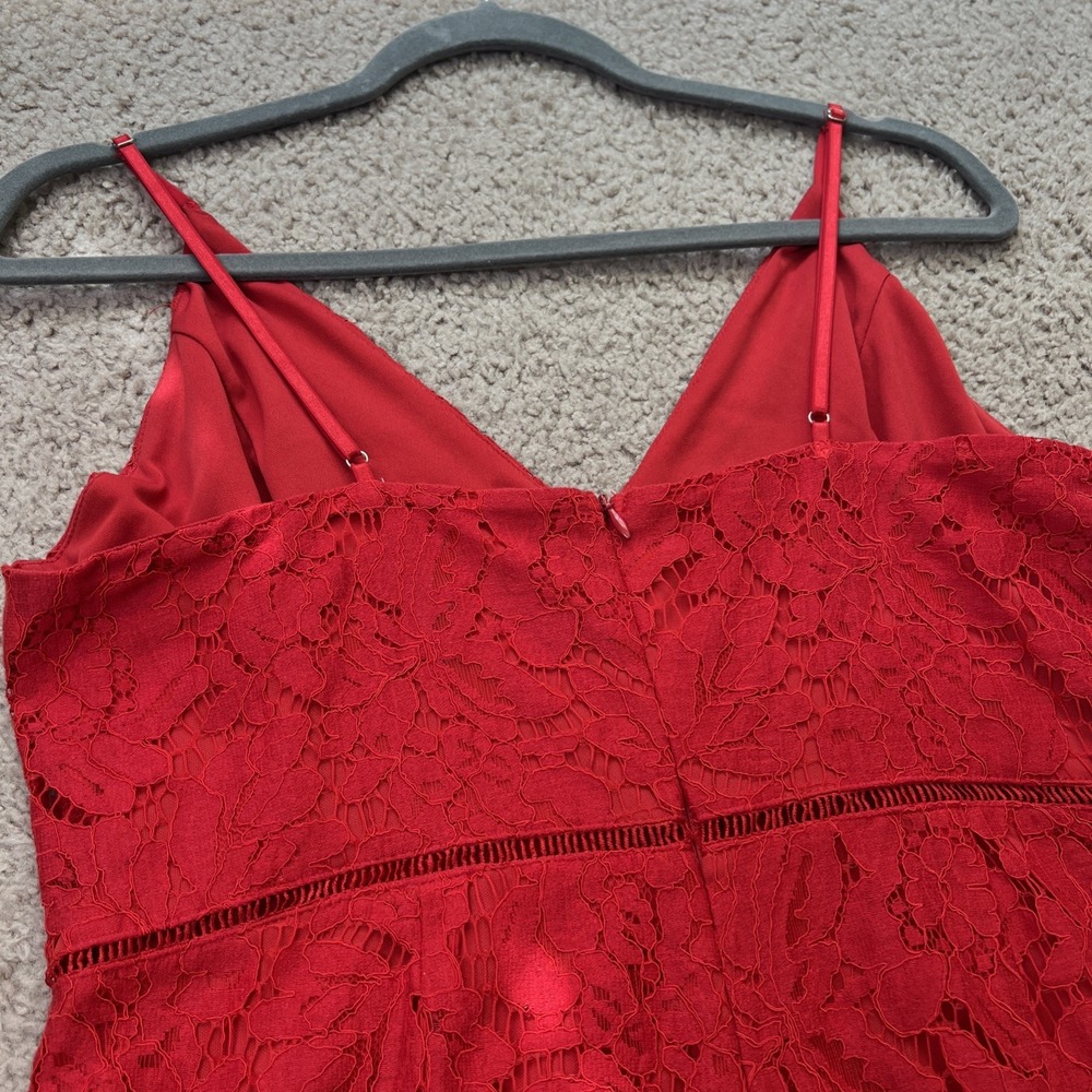 ASTR Red Lace A Line Midi Dress Sleeveless Fit & Flare Large Open Knit Romantic - Picture 10 of 11